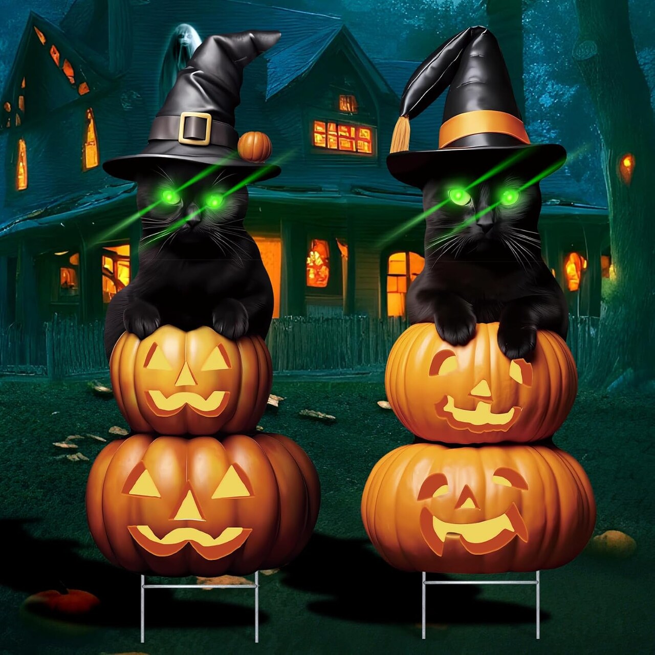 2Pcs 4.0FT Black Cat Halloween Decorations Outdoor- Plastic Yard Signs With Stakes